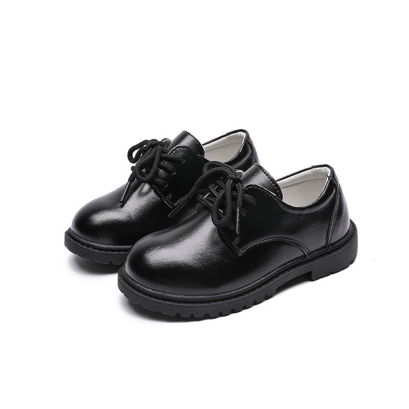 New Pure Black Leather Shoes, Boys' Formal Shoes