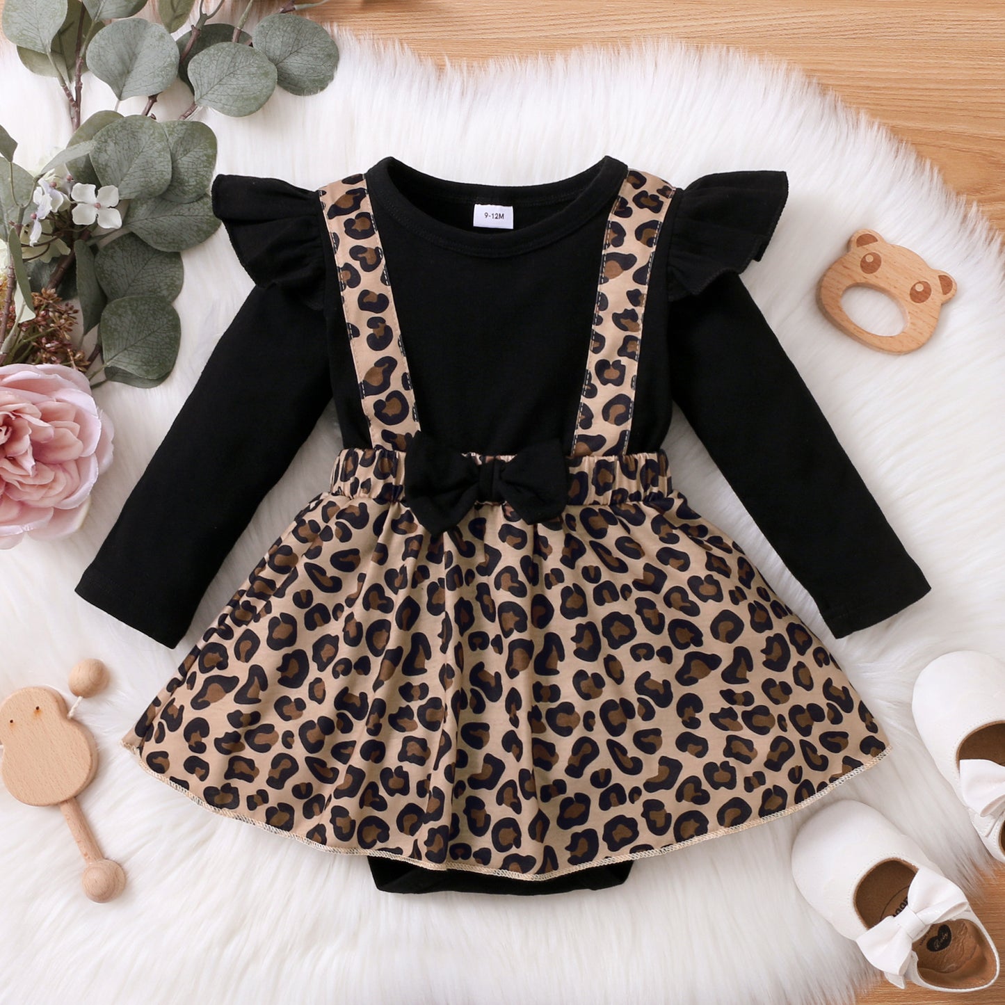 Long Sleeve Baby Girl Leopard Print One-piece Romper Dress