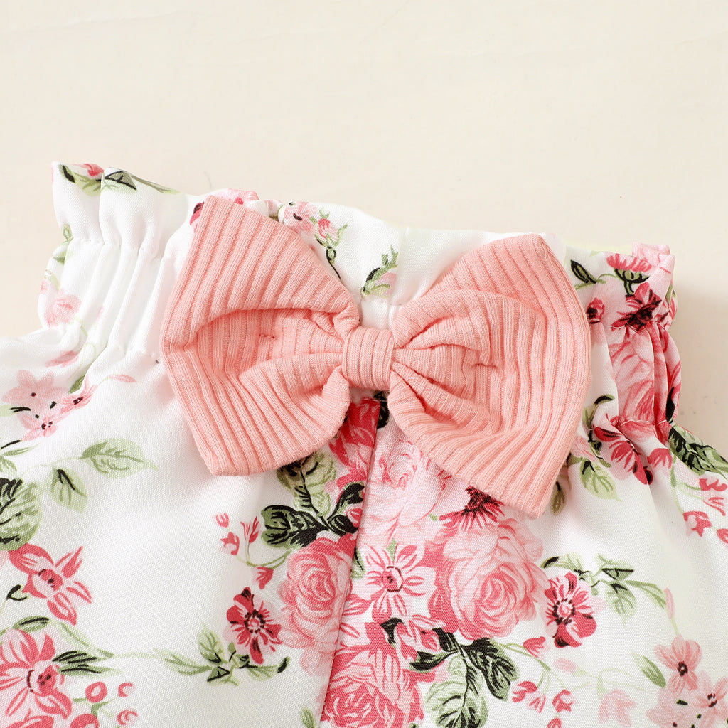 Baby/Toddler Sunken Stripe Cotton And Printed Shorts Plus Belt Fashion Style