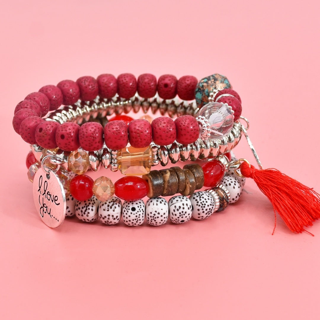 Multilayer Bracelet With Tassel 4-Piece Set