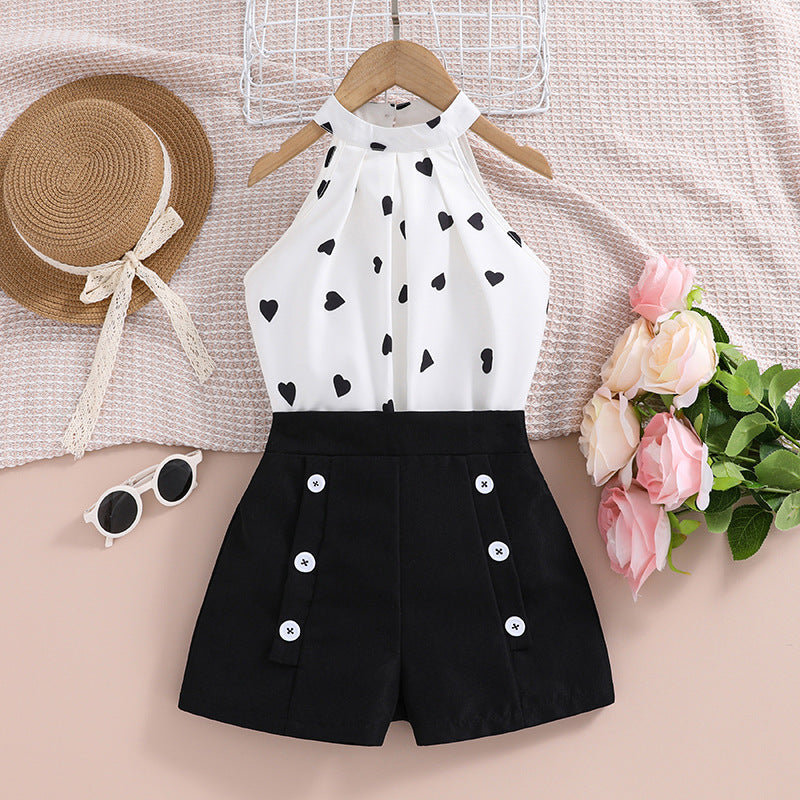 Girl's Summer Printed Halter Top & Shorts Set