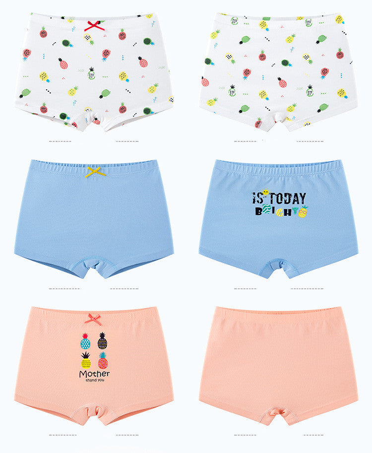 Creative Print Cotton Girls' Underwear 3pc Boxer Set