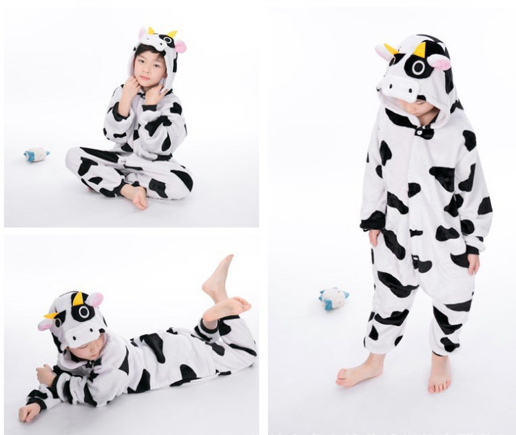 Children's One-piece  Cow Fleece Pajamas, 