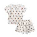 Boy Cotton And Linen Short Sleeve Shorts Suit Round Neck Cartoon Printing