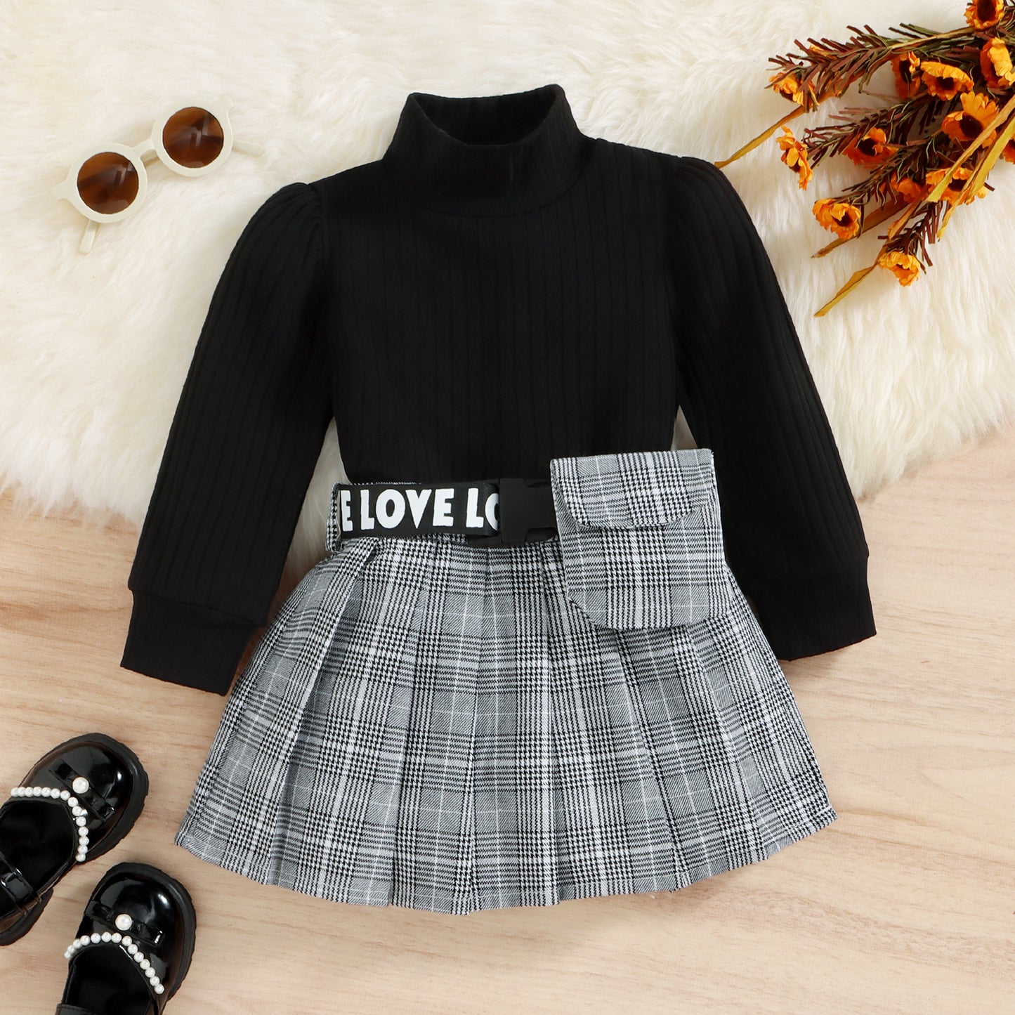 Children's Autumn Winter Cotton Sunken Stripe Turtleneck Plaid Suit