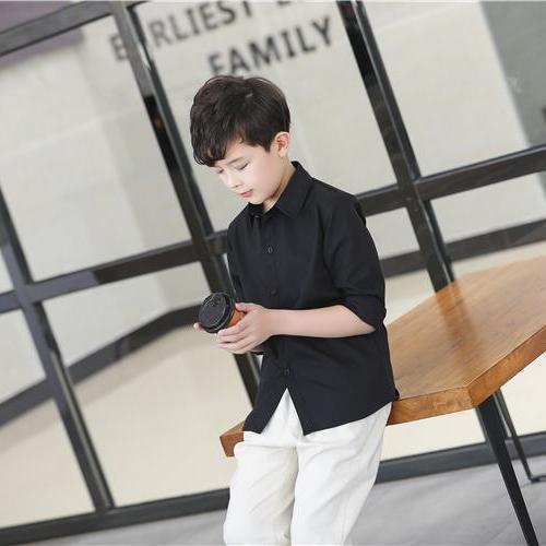 Boys' Black Or White Solid Color Dress Shirt