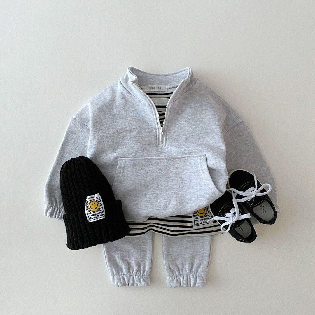 Girls' Solid Color Sweatsuit Zipper Open Stand Collar