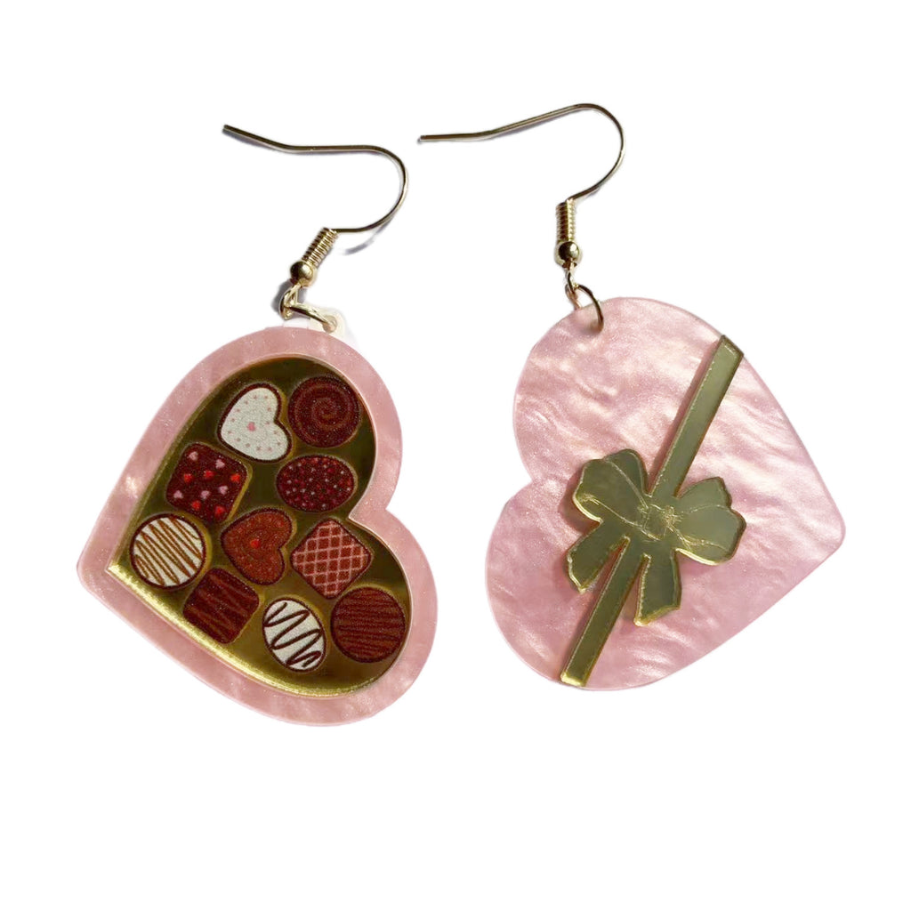 Women's Valentine's Day Red Gift Box Heart Earrings