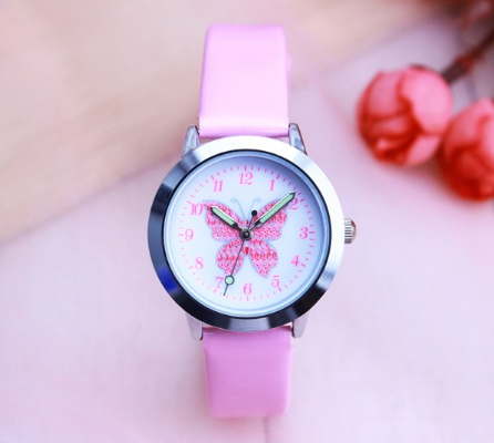 Kids Quartz Watch Student Girls Cute Colorful Butterfly Dial Waterproof Watch