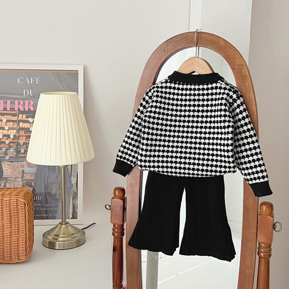 Girls' Wool Bowknot Chanel Style Sweater & Black Pants