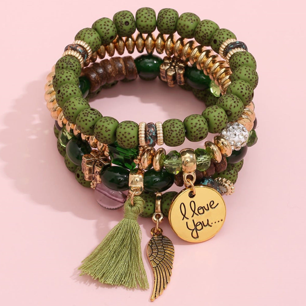 Multilayer Bracelet With Tassel 4-Piece Set