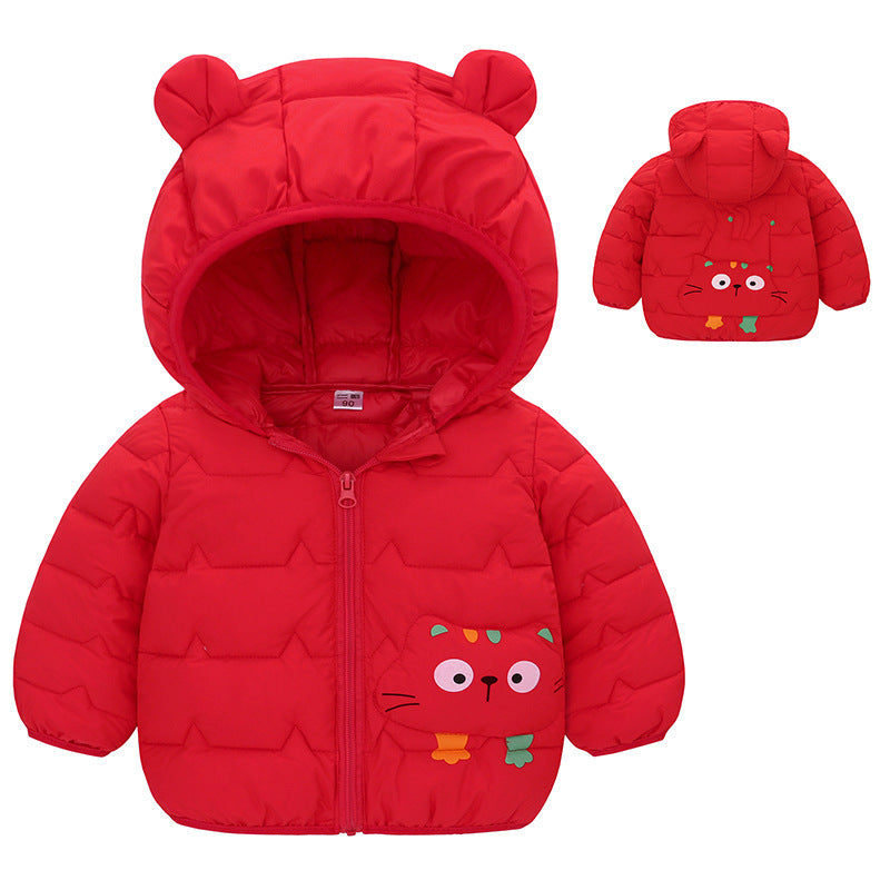 Girls' Down Padded Jacket, Cotton Padded Thin Hood Coat