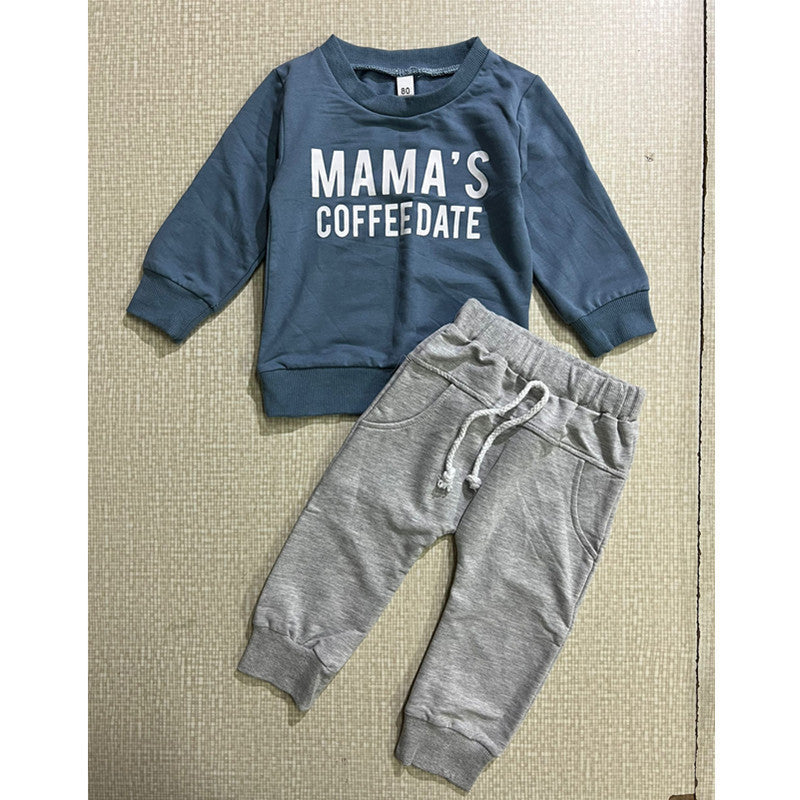 Boys' Letter Print Long Sleeve Pullover Trousers 2pc Set