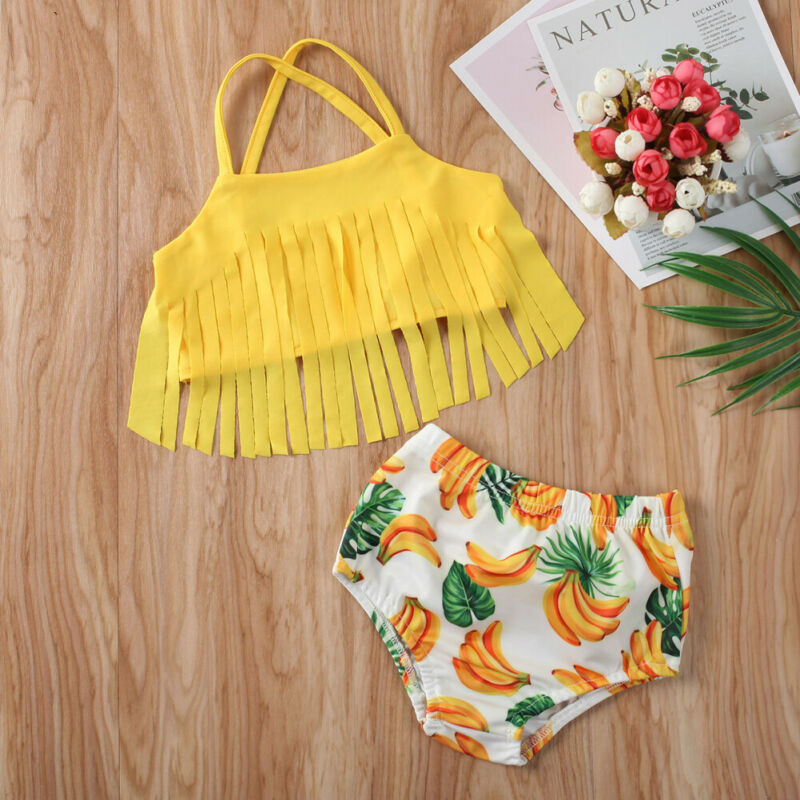 Girl Toddler Banana Print Tassel 2pc Swimsuit