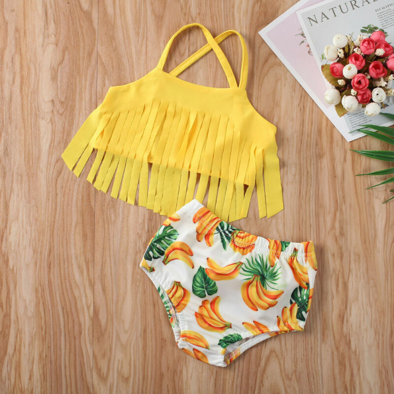 Girl Toddler Banana Print Tassel 2pc Swimsuit