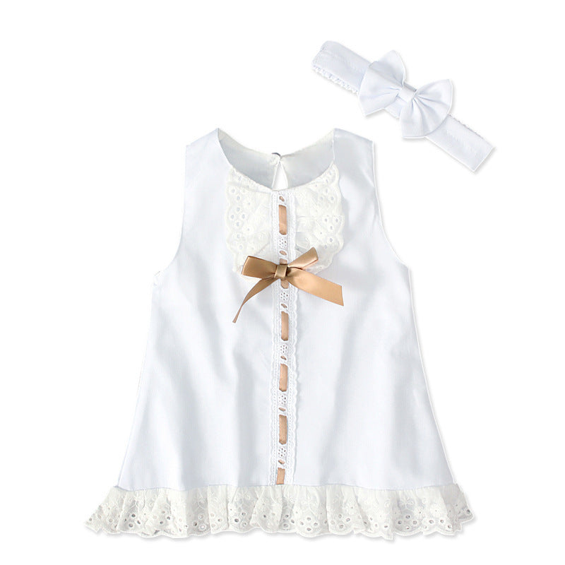 Girls Baby Sleeveless Bow Dress & Headband 2pc Set