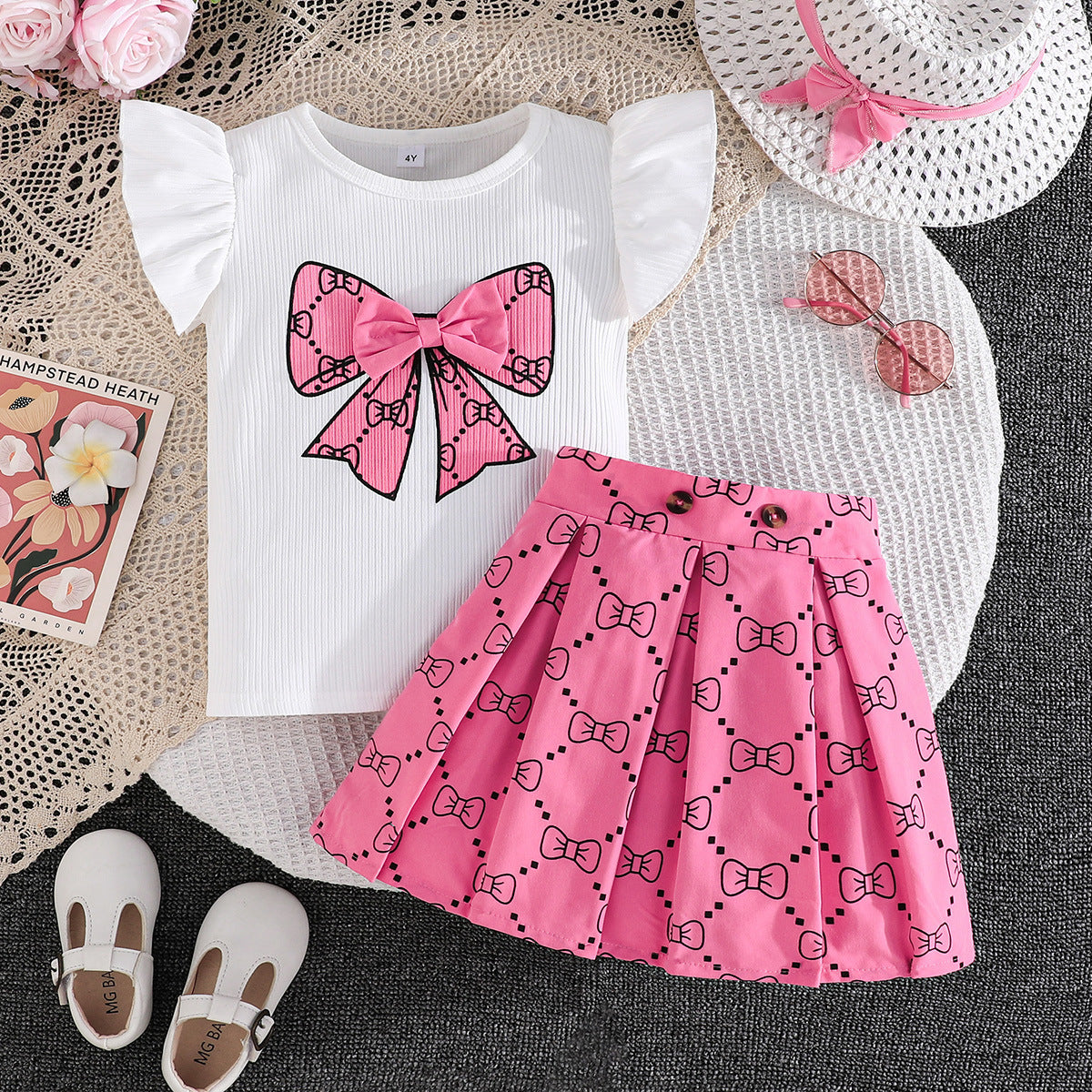 Girls Butterfly-Print Pleated Skirt Set