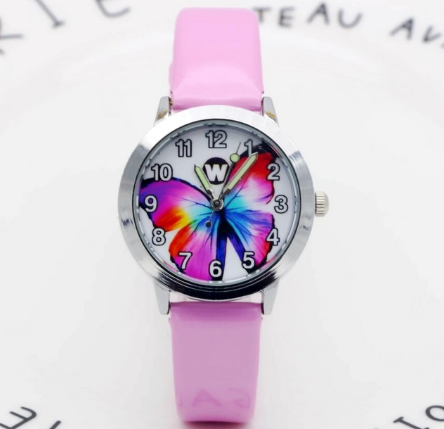 Kids Quartz Watch Student Girls Cute Colorful Butterfly Dial Waterproof Watch