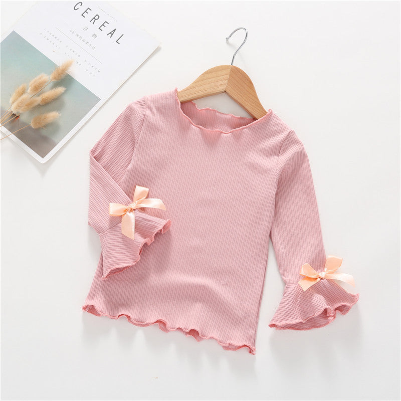 Girls' Long Sleeve Lace Bow T-Shirt