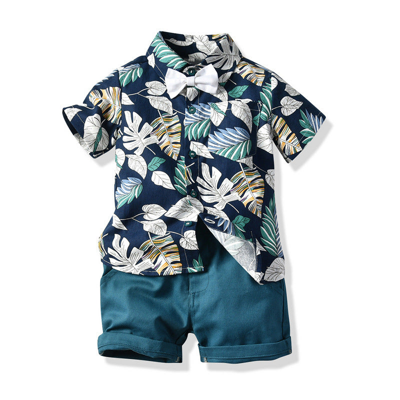 Tropical Short Sleeve Printed Shirt Boys' Shorts Casual 2pc Set, Multiple Designs To Choose From