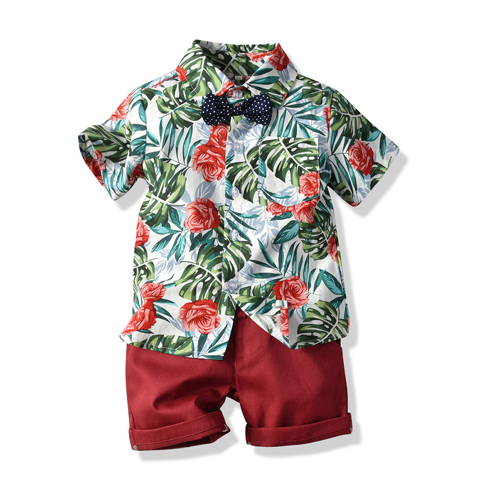 Tropical Short Sleeve Printed Shirt Boys' Shorts Casual 2pc Set, Multiple Designs To Choose From