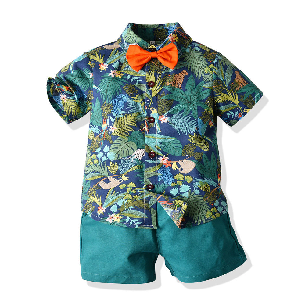 Tropical Short Sleeve Printed Shirt Boys' Shorts Casual 2pc Set, Multiple Designs To Choose From