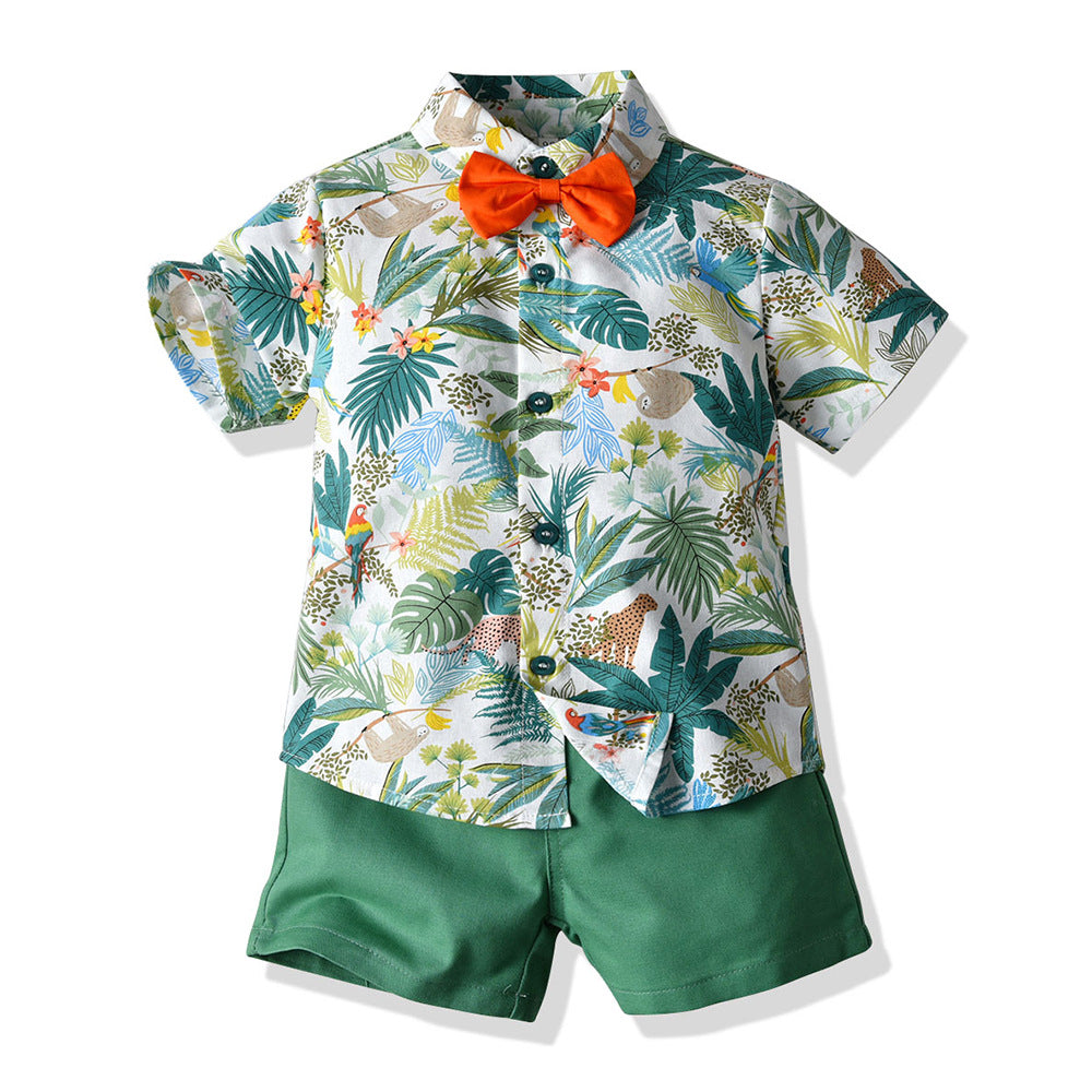 Tropical Short Sleeve Printed Shirt Boys' Shorts Casual 2pc Set, Multiple Designs To Choose From