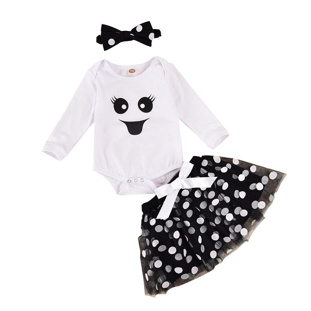 Baby Girls' Halloween Ghost Black & White Mesh Skirt 3pc Set