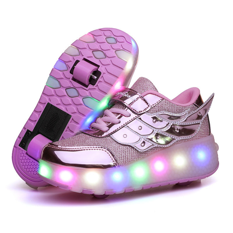 Big Girl Walking Shoes Teenage Roller Skates Double Wheel Charging Lights Skates