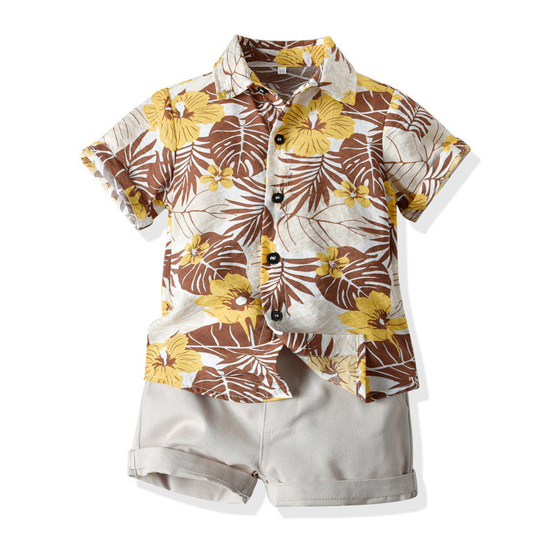 Tropical Short Sleeve Printed Shirt Boys' Shorts Casual 2pc Set, Multiple Designs To Choose From