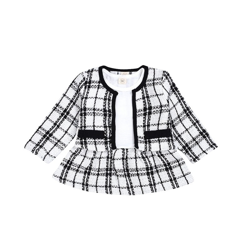 Toddler Baby Girl Long-sleeved Dress With Cardigan 2pc Suit
