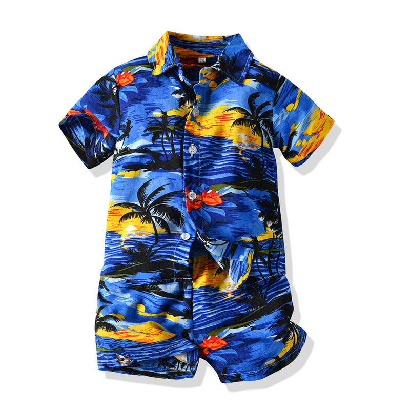 Tropical Short Sleeve Printed Shirt Boys' Shorts Casual 2pc Set, Multiple Designs To Choose From