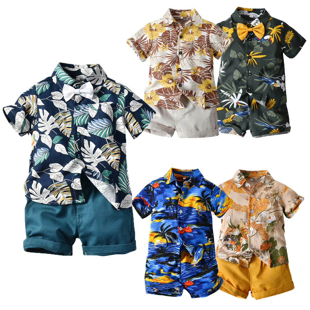 Tropical Short Sleeve Printed Shirt Boys' Shorts Casual 2pc Set, Multiple Designs To Choose From