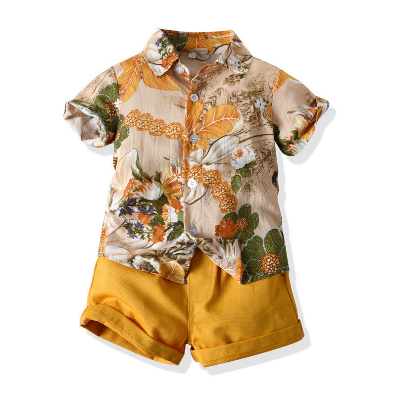 Tropical Short Sleeve Printed Shirt Boys' Shorts Casual 2pc Set, Multiple Designs To Choose From