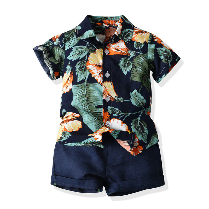 Tropical Short Sleeve Printed Shirt Boys' Shorts Casual 2pc Set, Multiple Designs To Choose From