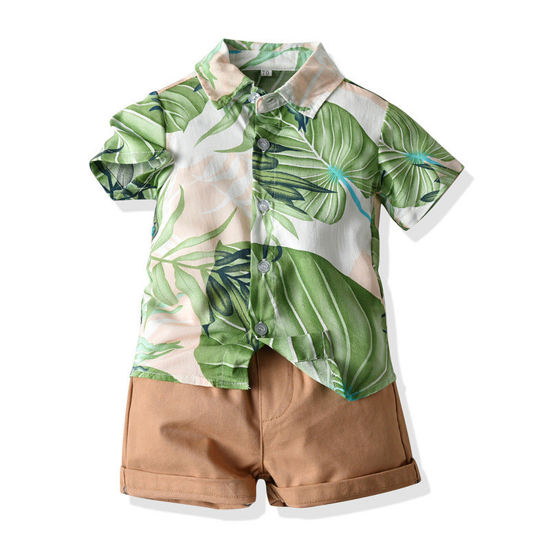 Tropical Short Sleeve Printed Shirt Boys' Shorts Casual 2pc Set, Multiple Designs To Choose From