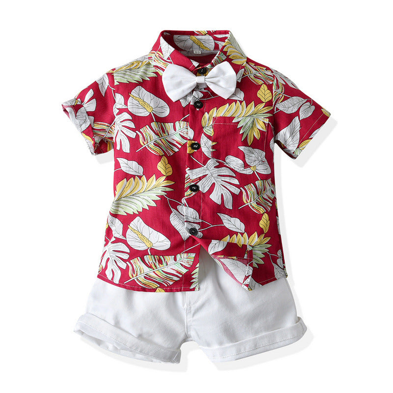 Tropical Short Sleeve Printed Shirt Boys' Shorts Casual 2pc Set, Multiple Designs To Choose From