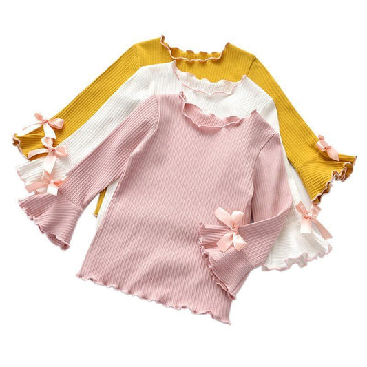 Girls' Long Sleeve Lace Bow T-Shirt