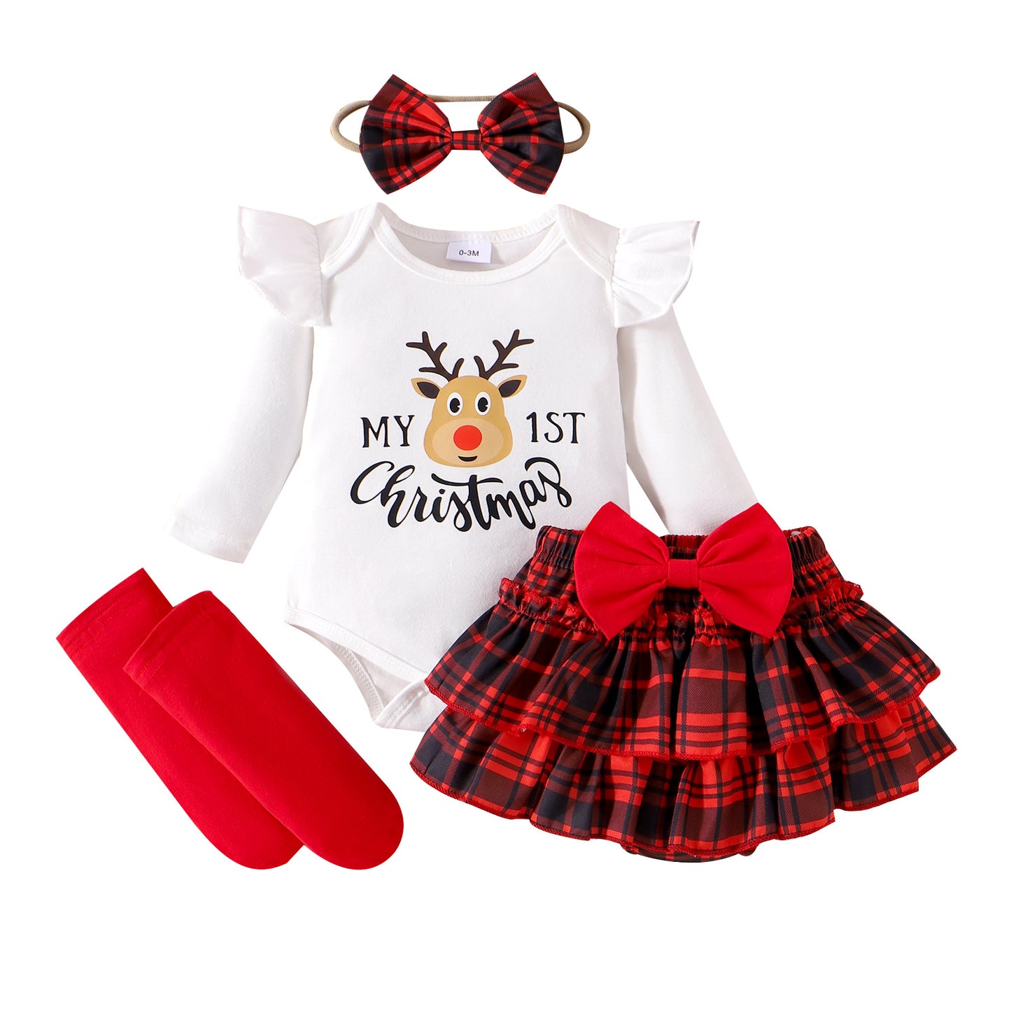 Infant Christmas Striped Letter Print Two-Piece Set - Fall/Winter