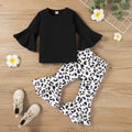 Girls' Leopard Flared Pants Casual Suit