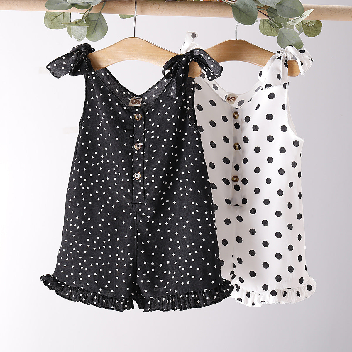 Girls' Solid Color Polka Dot Jumpsuit