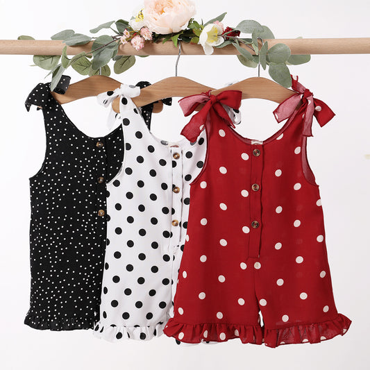 Girls' Solid Color Polka Dot Jumpsuit