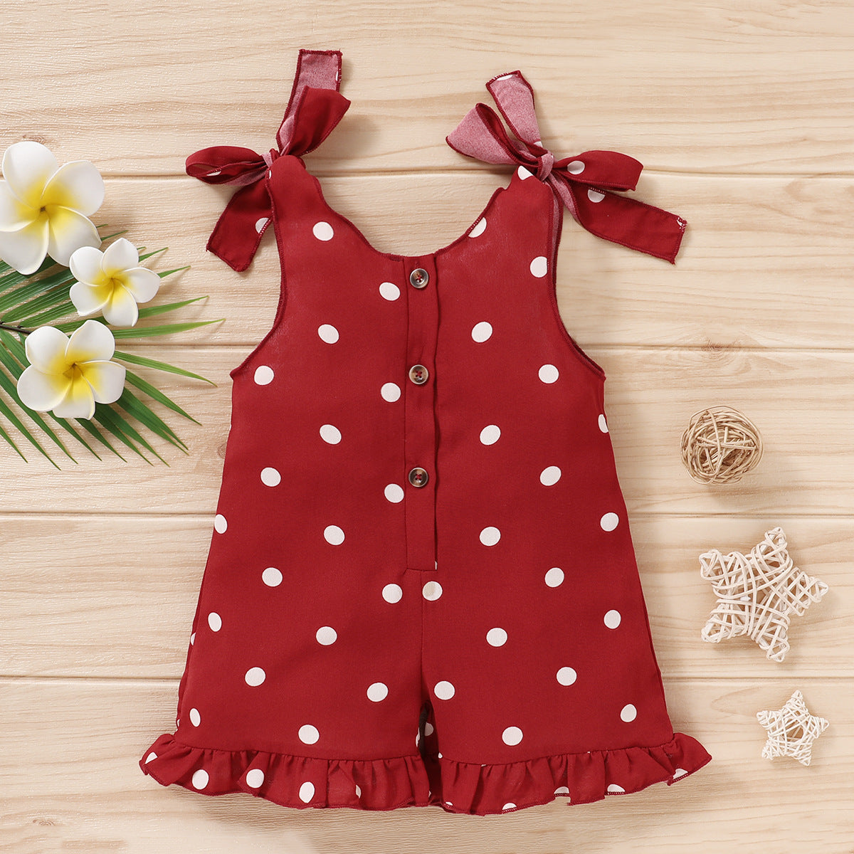 Girls' Solid Color Polka Dot Jumpsuit