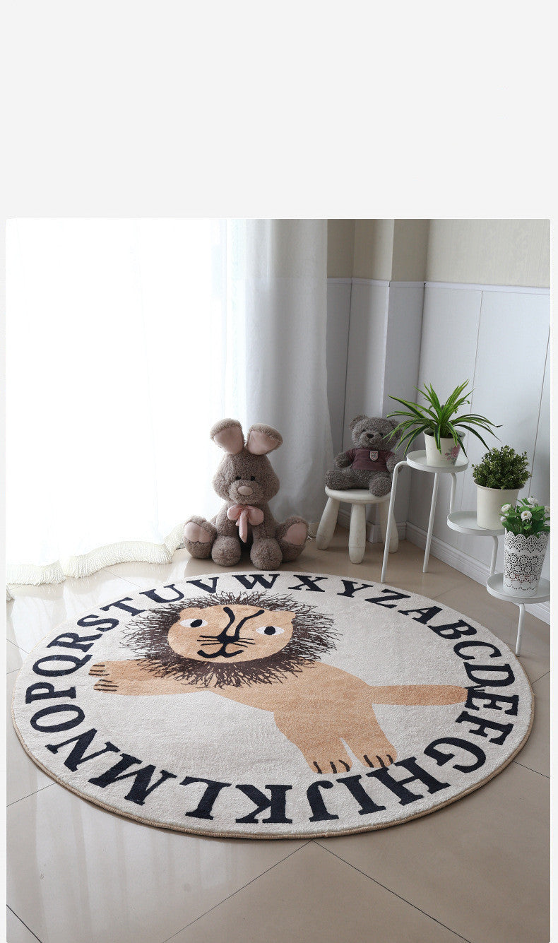 Large Round Lion Rug, Children's Nursery Playroom Crawling Floor Rug, Kids Room Decor