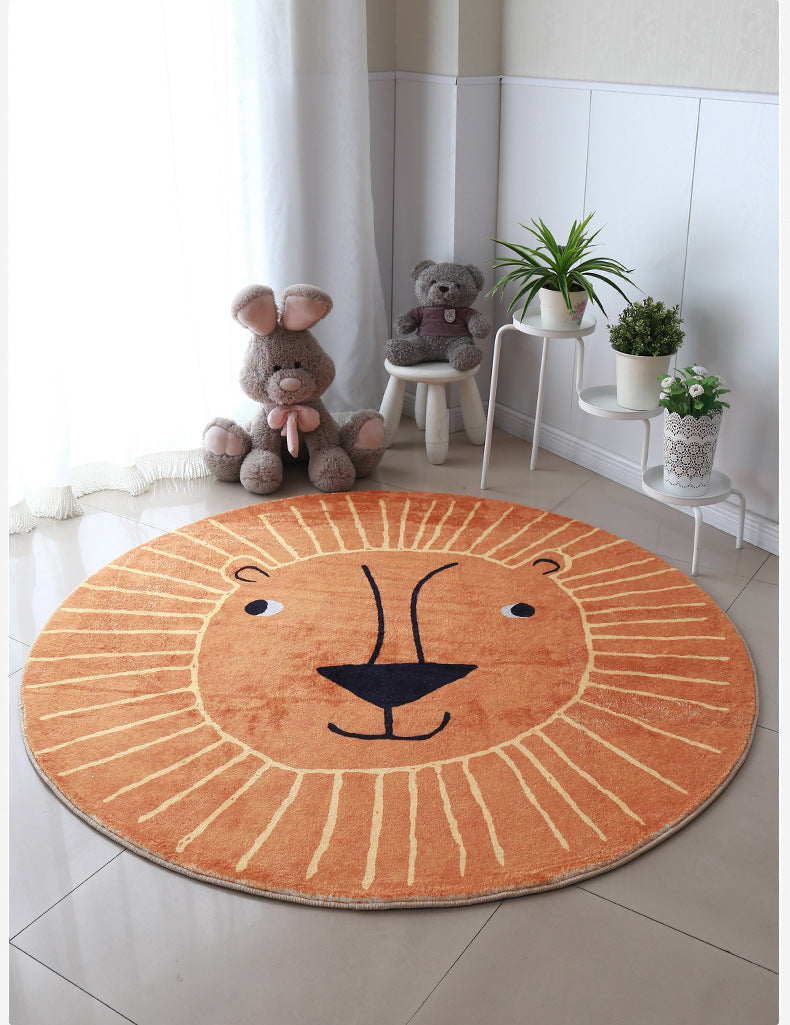 Large Round Lion Rug, Children's Nursery Playroom Crawling Floor Rug, Kids Room Decor