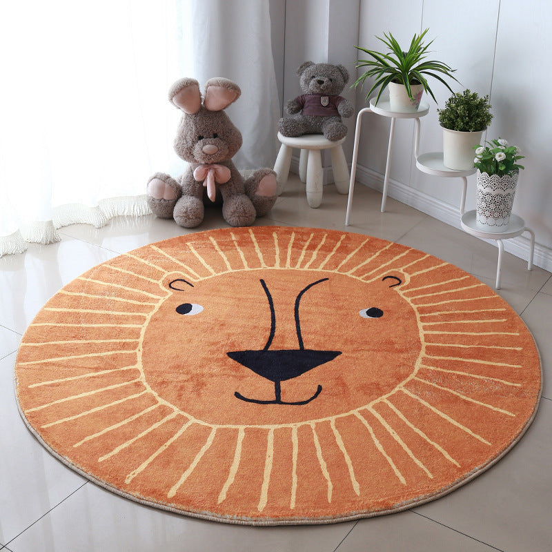 Large Round Lion Rug, Children's Nursery Playroom Crawling Floor Rug, Kids Room Decor