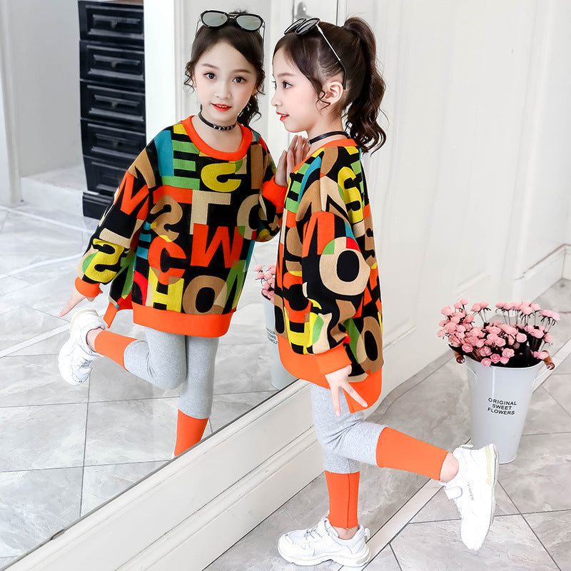 Little Girl Super Western Style Fashion Sweater & Pants 2pc Set