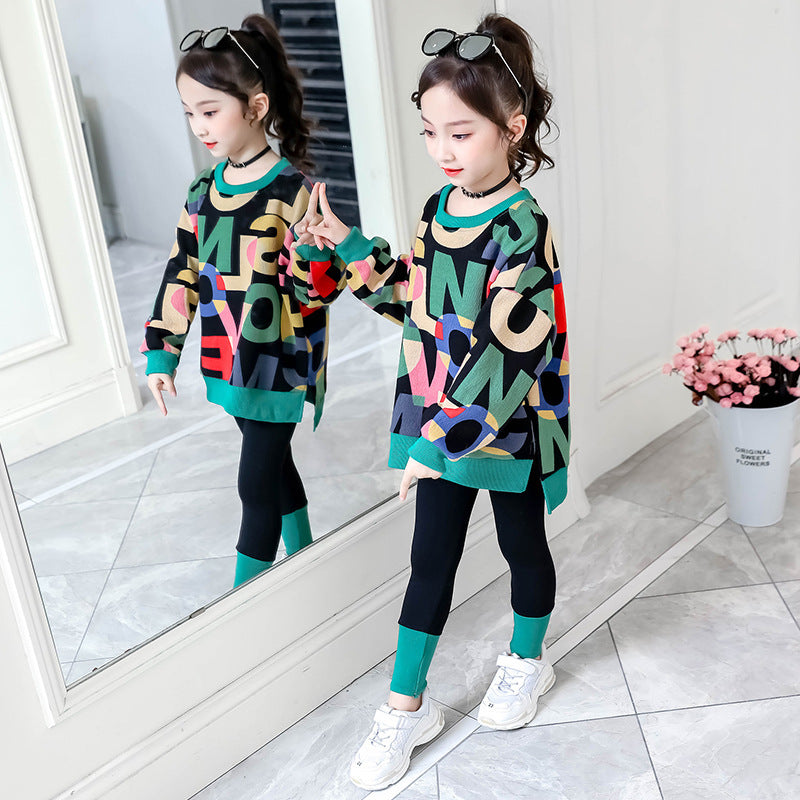 Little Girl Super Western Style Fashion Sweater & Pants 2pc Set