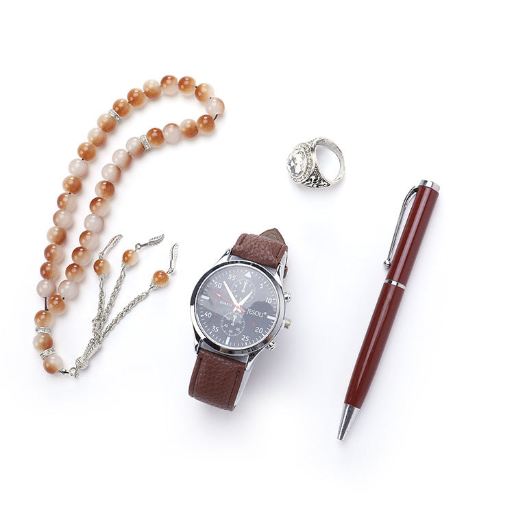 Men's Rosary Quartz Watch, Pen,Ring Gift Set, Gift For Dad