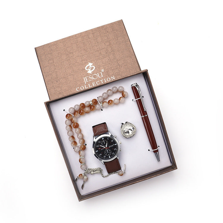 Men's Rosary Quartz Watch, Pen,Ring Gift Set, Gift For Dad